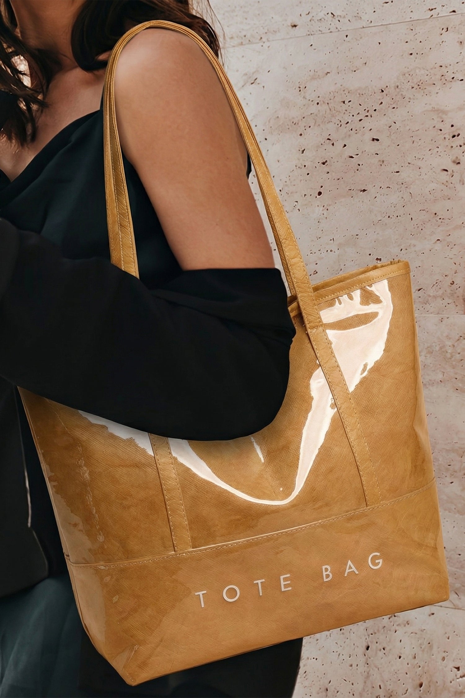 Camel Retro Letter Print Waterproof PVC Tote Bag