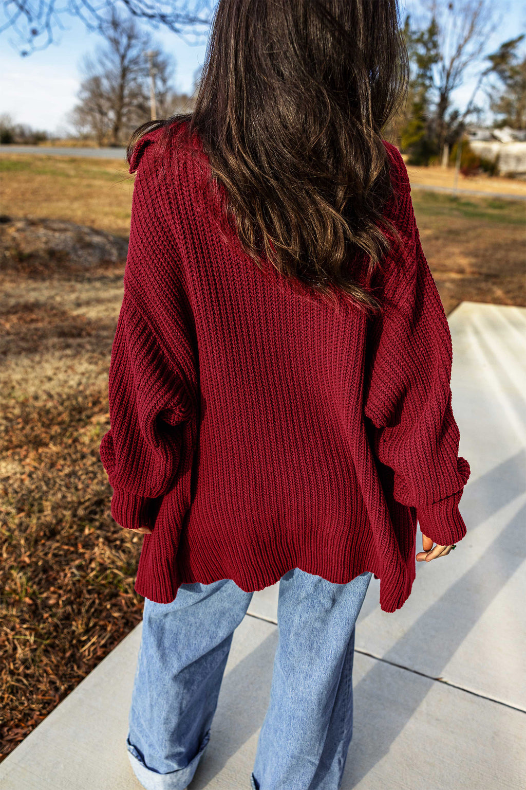 Red Dahlia Solid Color Knit Oversized Button Front Sweater Cardigan