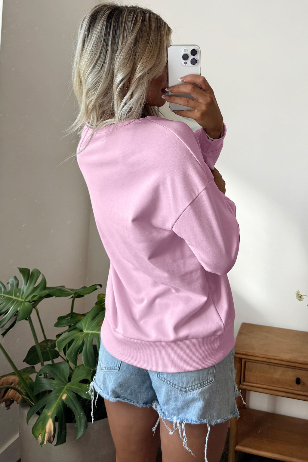 Pink Patchwork Stars Plaid Unique Floral Letters Baggy Sweatshirt
