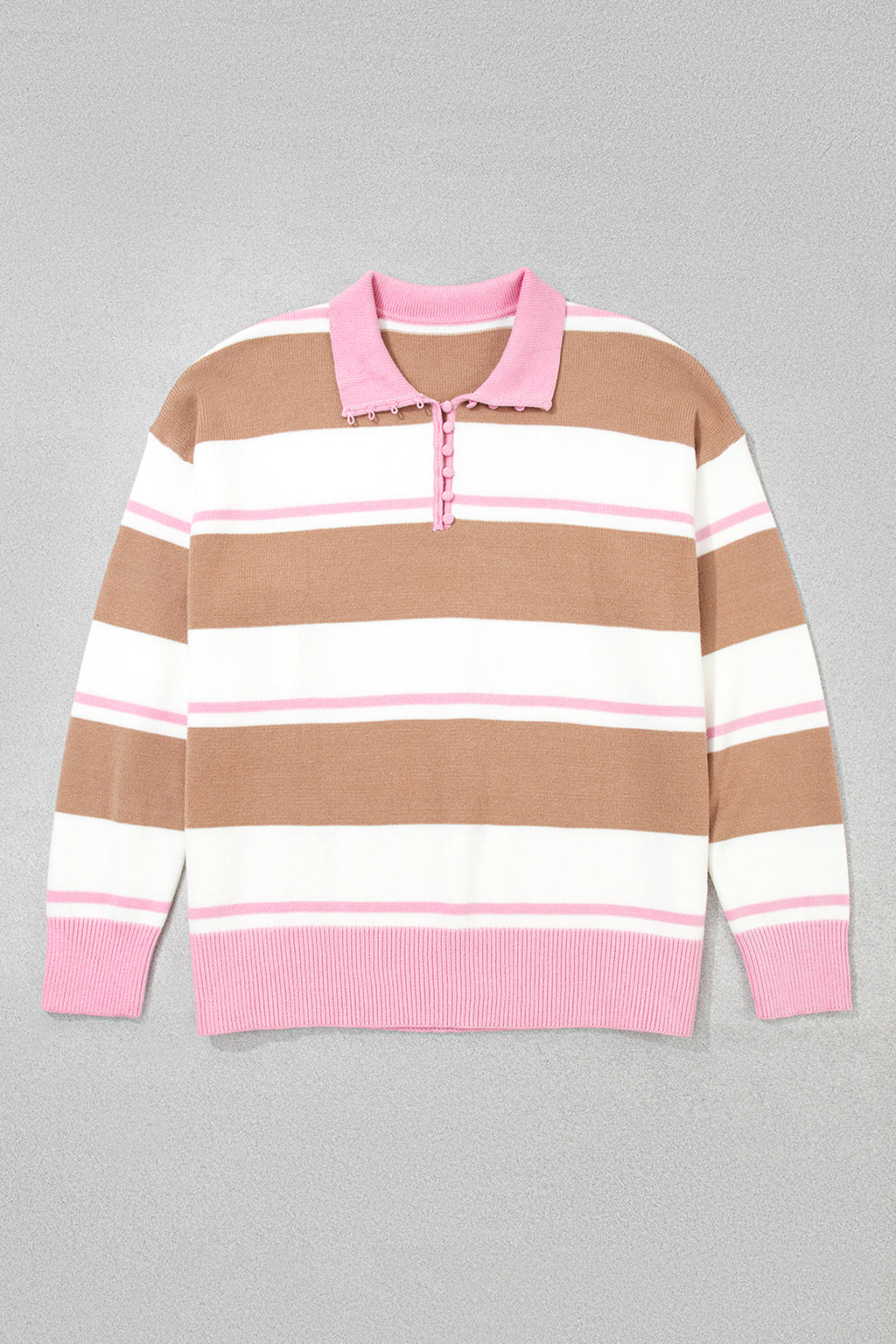 Pink Stripe Striped Colorblock V Neck Long Sleeve Tunic Sweater