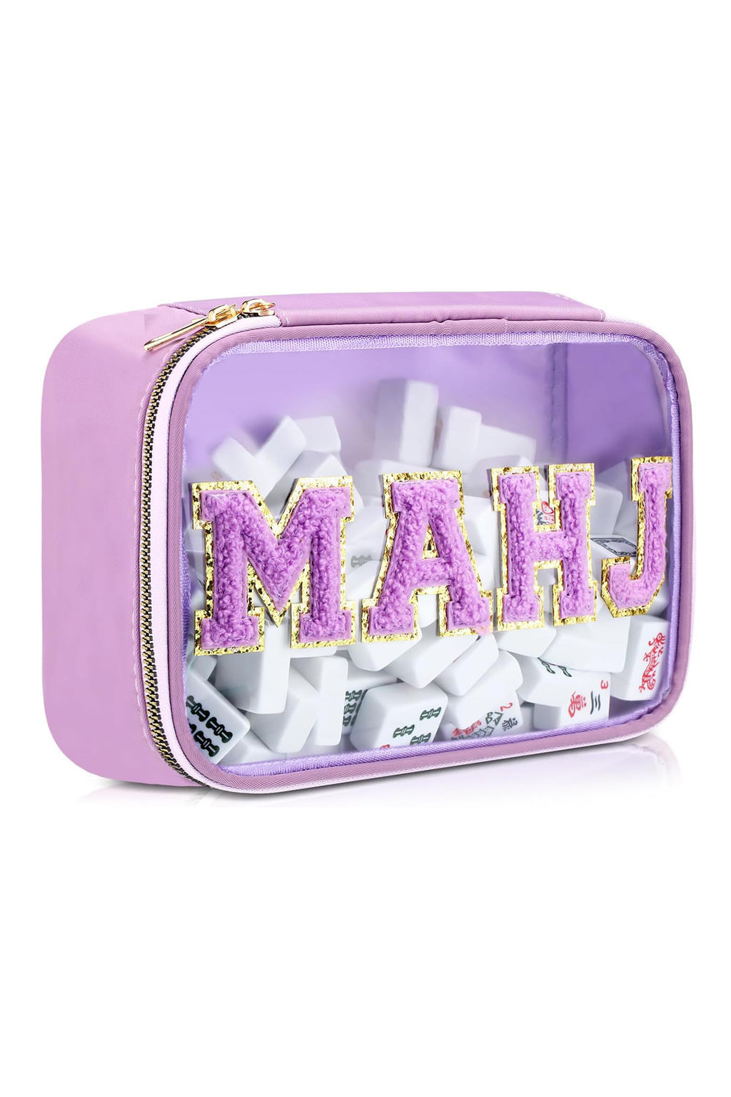 Wisteria MAHJ Chenille Patched PVC Clear Waterproof Zip Storage Bag
