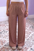 Brown Polka Dot Printed Casual Loose Pants