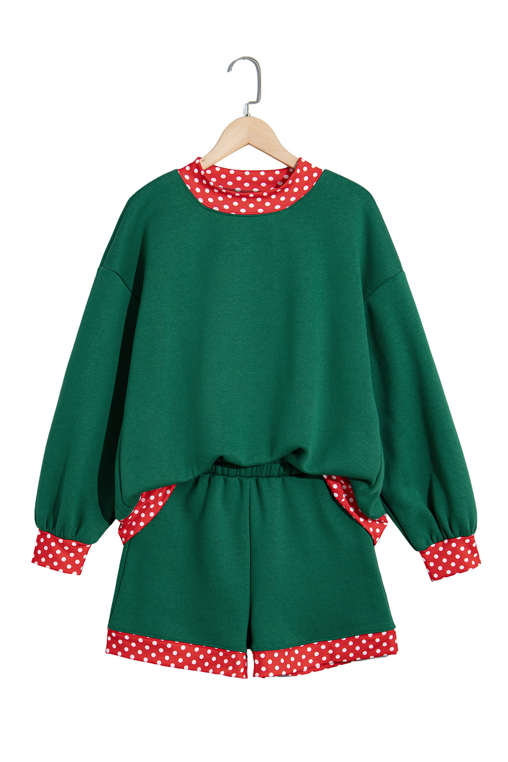 Racing Red Polka Dot Trim Baggy Pullover 2pcs Short Set