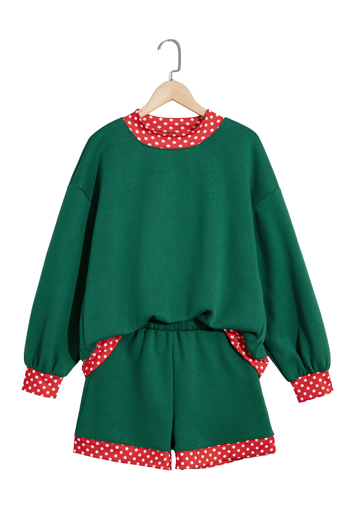 Racing Red Polka Dot Trim Baggy Pullover 2pcs Short Set