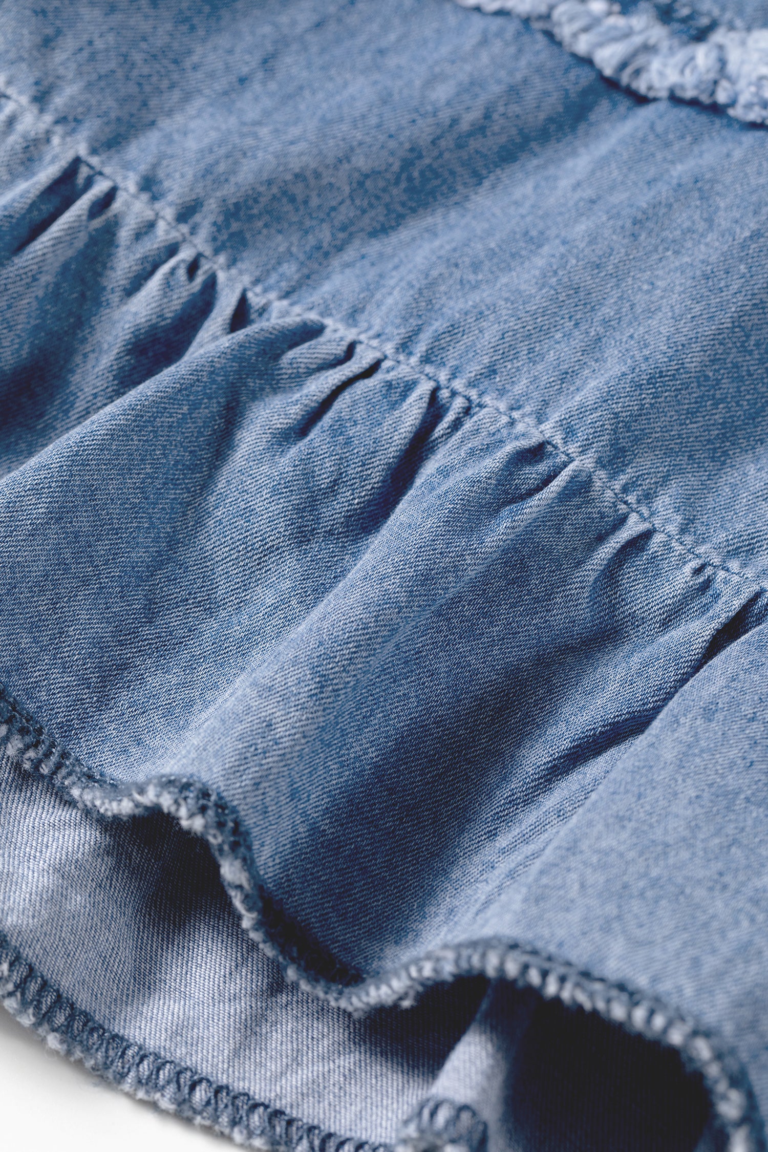 Dusk Blue Tiered Raw Edge Ruffled Plus Size Wide Leg Denim Pants