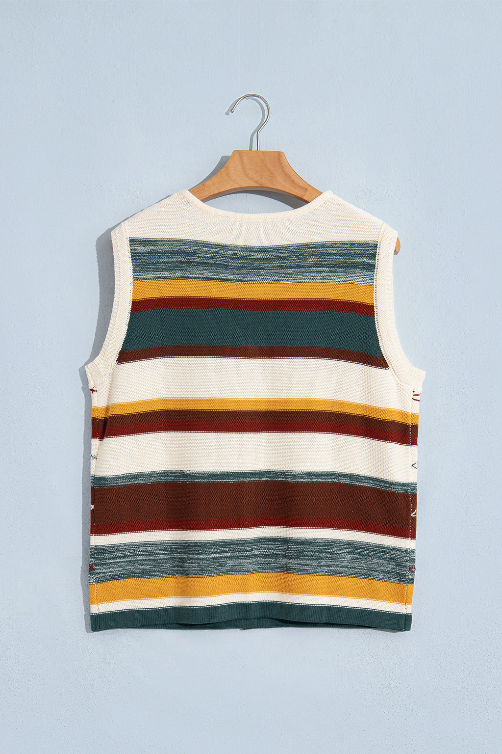 Multicolour Striped Button Front Sleeveless Knit Regular Fit Sweater Vest