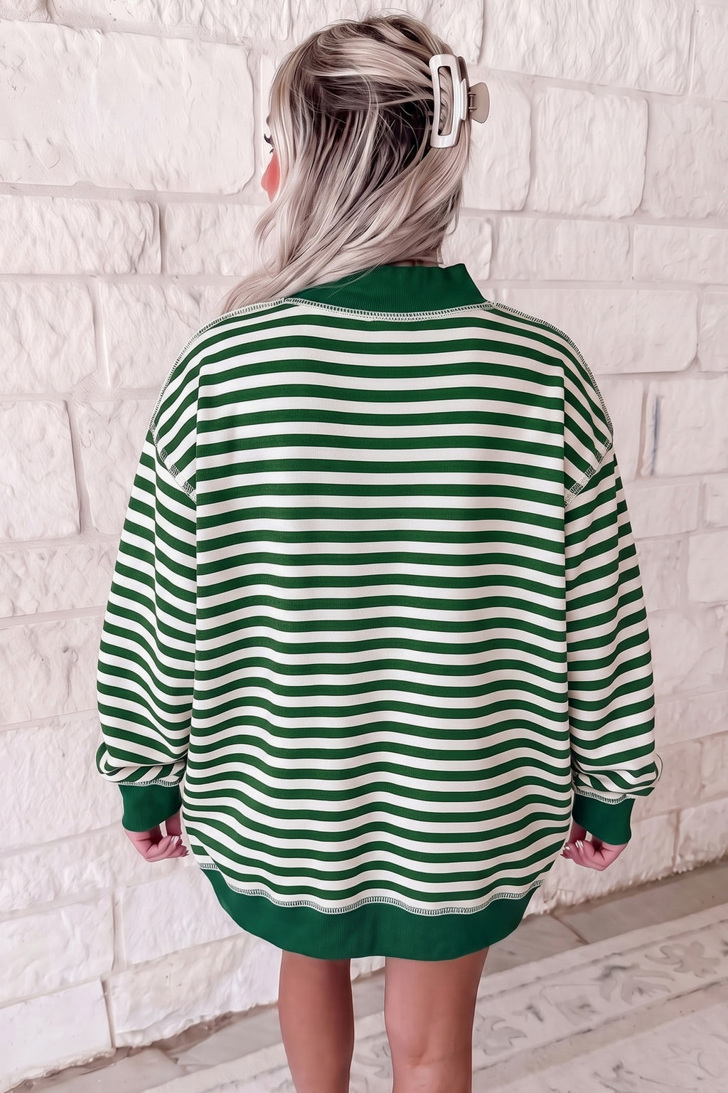 Red Stripe Christmas Slogan Embroidery Patched Mock Neck Oversized Sweatshirt