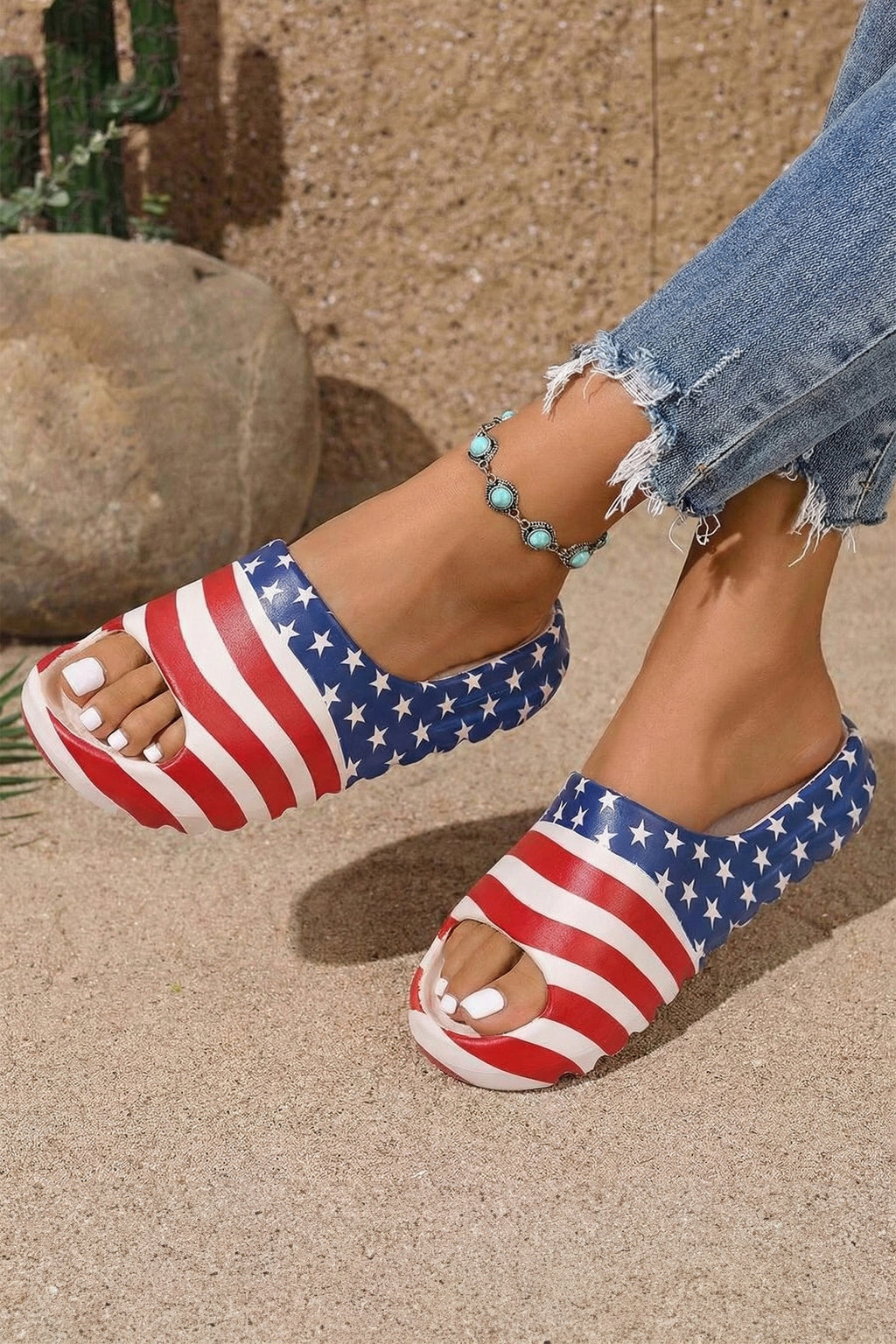 Dark Blue Star and Stripes Cloud Pillow Soft Slippers