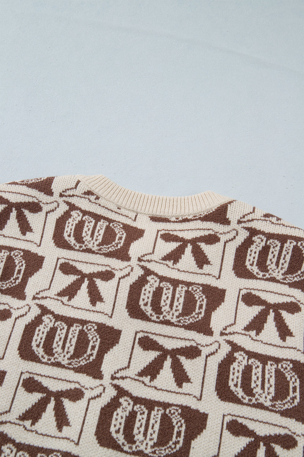 Brown Western Horseshoe Bow Pattern Button Front Sleeveless Knit Sweater