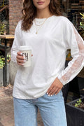 White Sheer Lace Splicing Long Sleeve Shift Top
