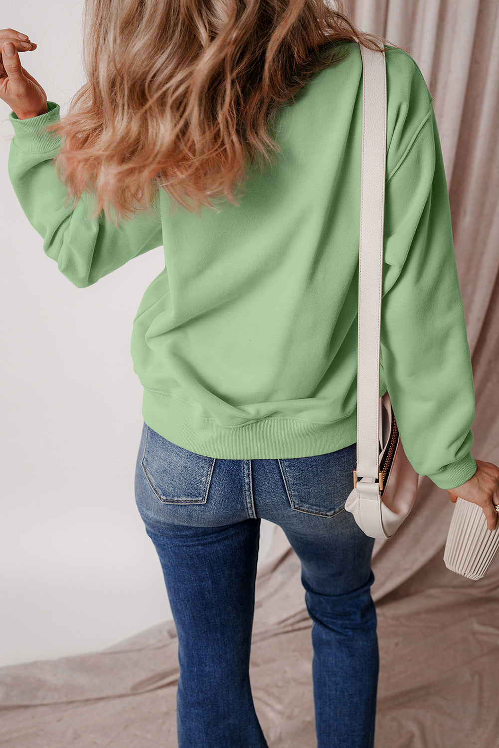 Black Solid Fleece Lined Drop Shoulder Terry Sweatshirt