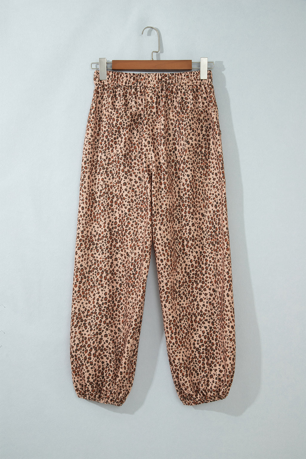 Khaki Leopard Print Drawstring Waist Patch Pockets Pants