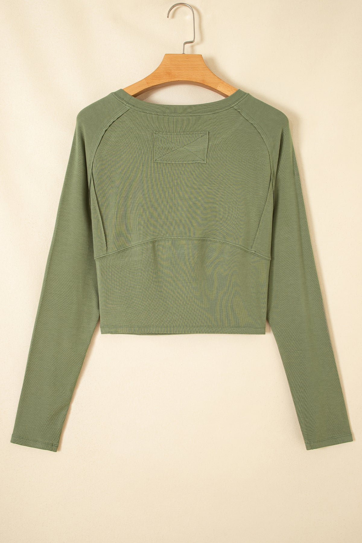Guacamole Green Round Neck Paneling Long Sleeve Top