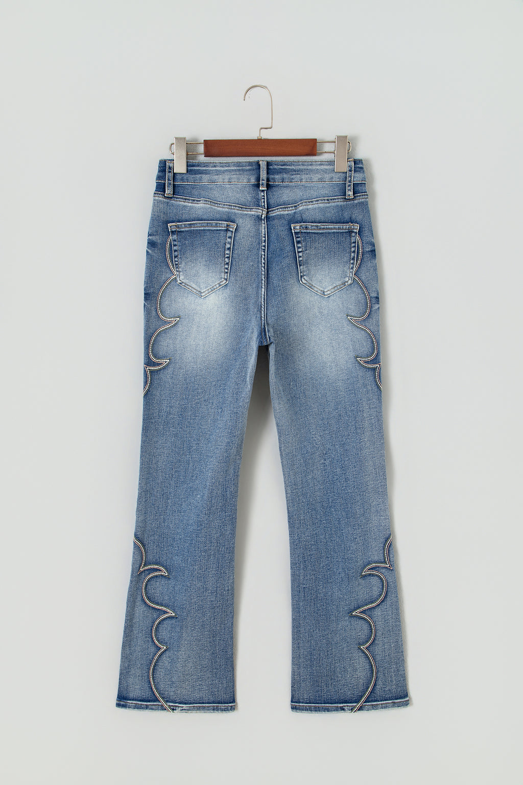 Blue Western Embroidered Flare Full Length Jeans