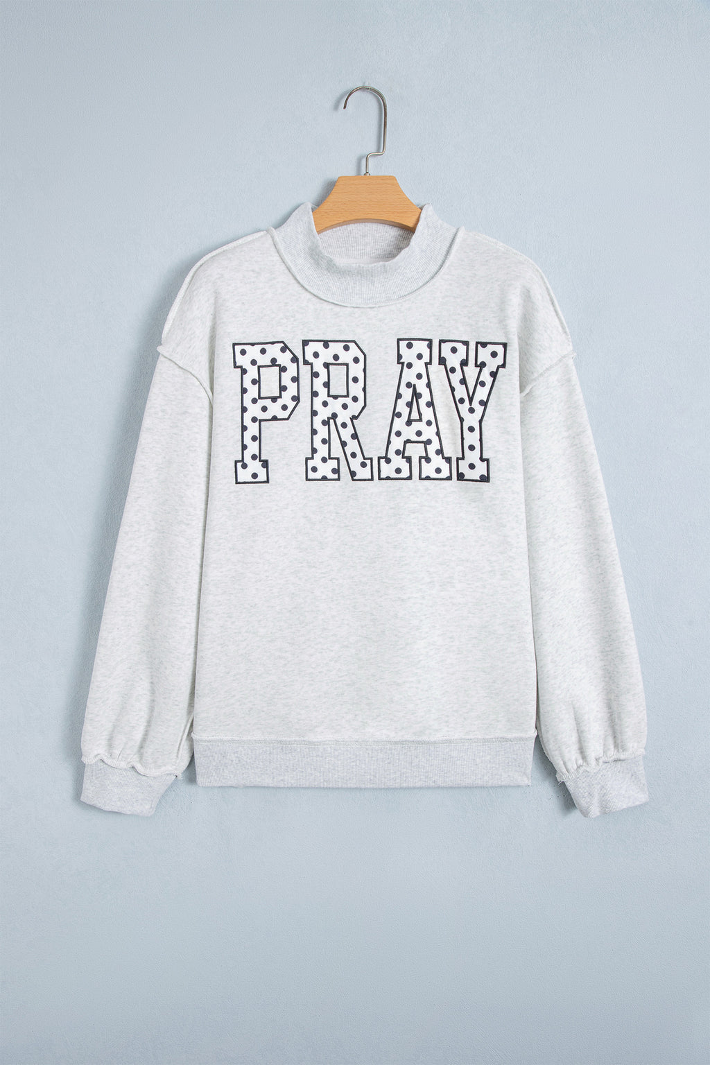 Gray PRAY Polka Dot Embroidered Mock Neck Sweatshirt