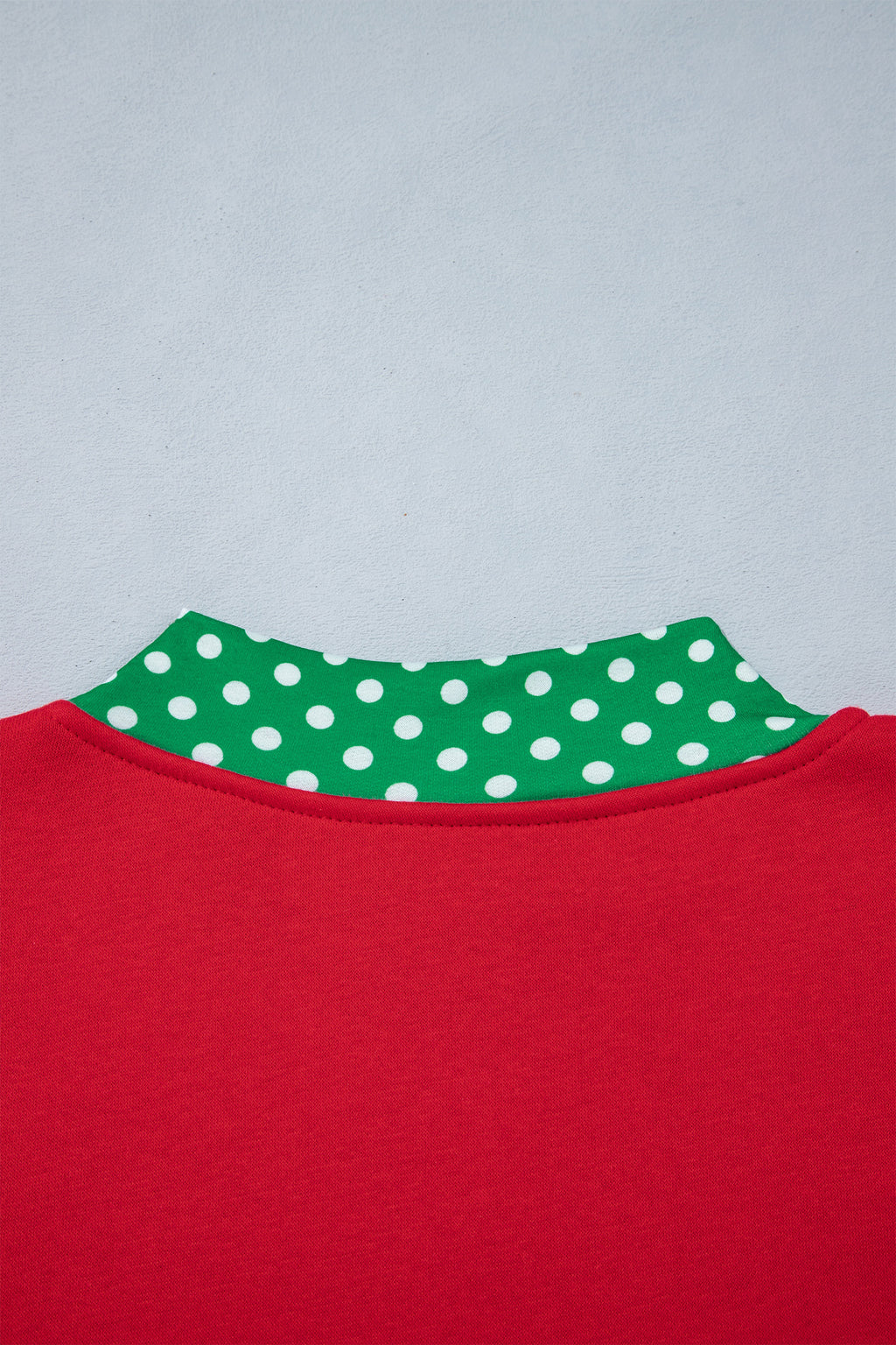 Tomato Red Polka Dot Letter Print Contrast Trim Mock Neck Sweatshirt