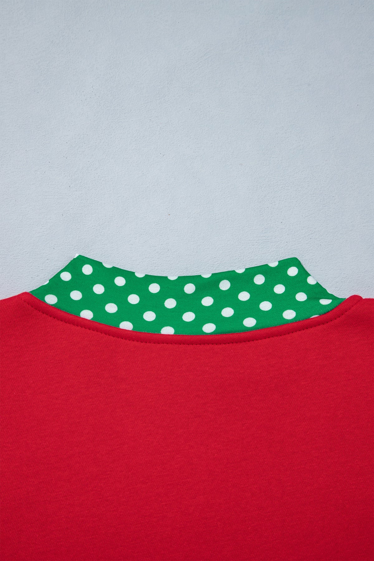 Tomato Red Polka Dot Letter Print Contrast Trim Mock Neck Sweatshirt