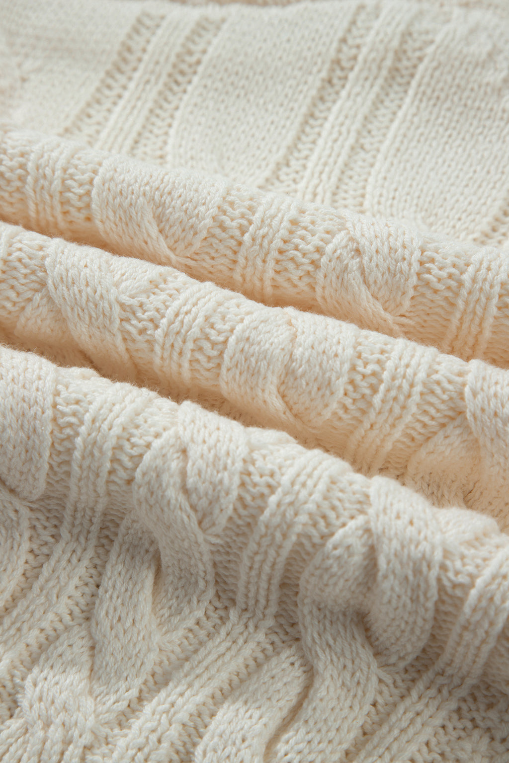 Beige Drop Shoulder Round Neck Cable Knit Sweater