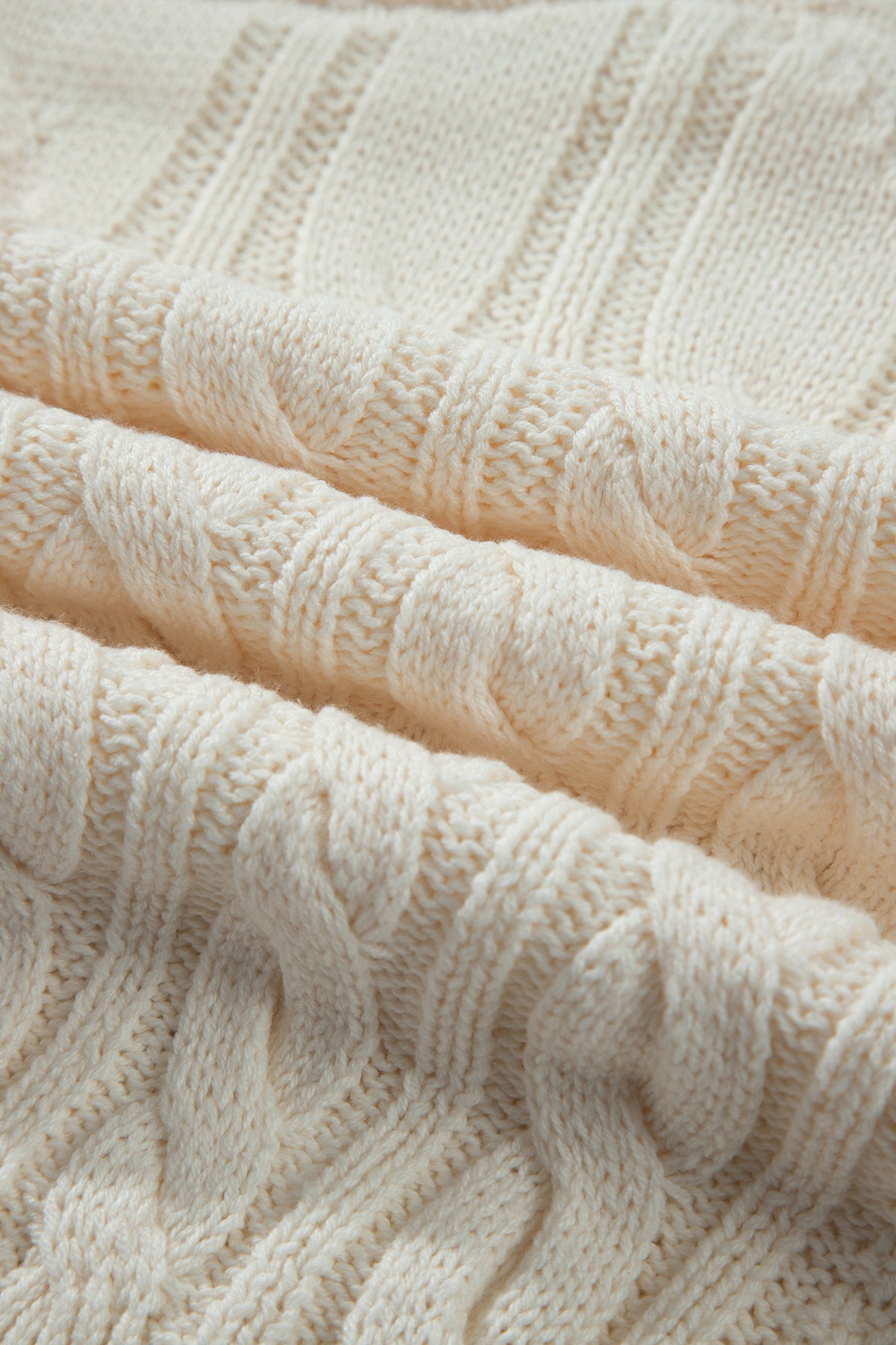 Beige Drop Shoulder Round Neck Cable Knit Sweater