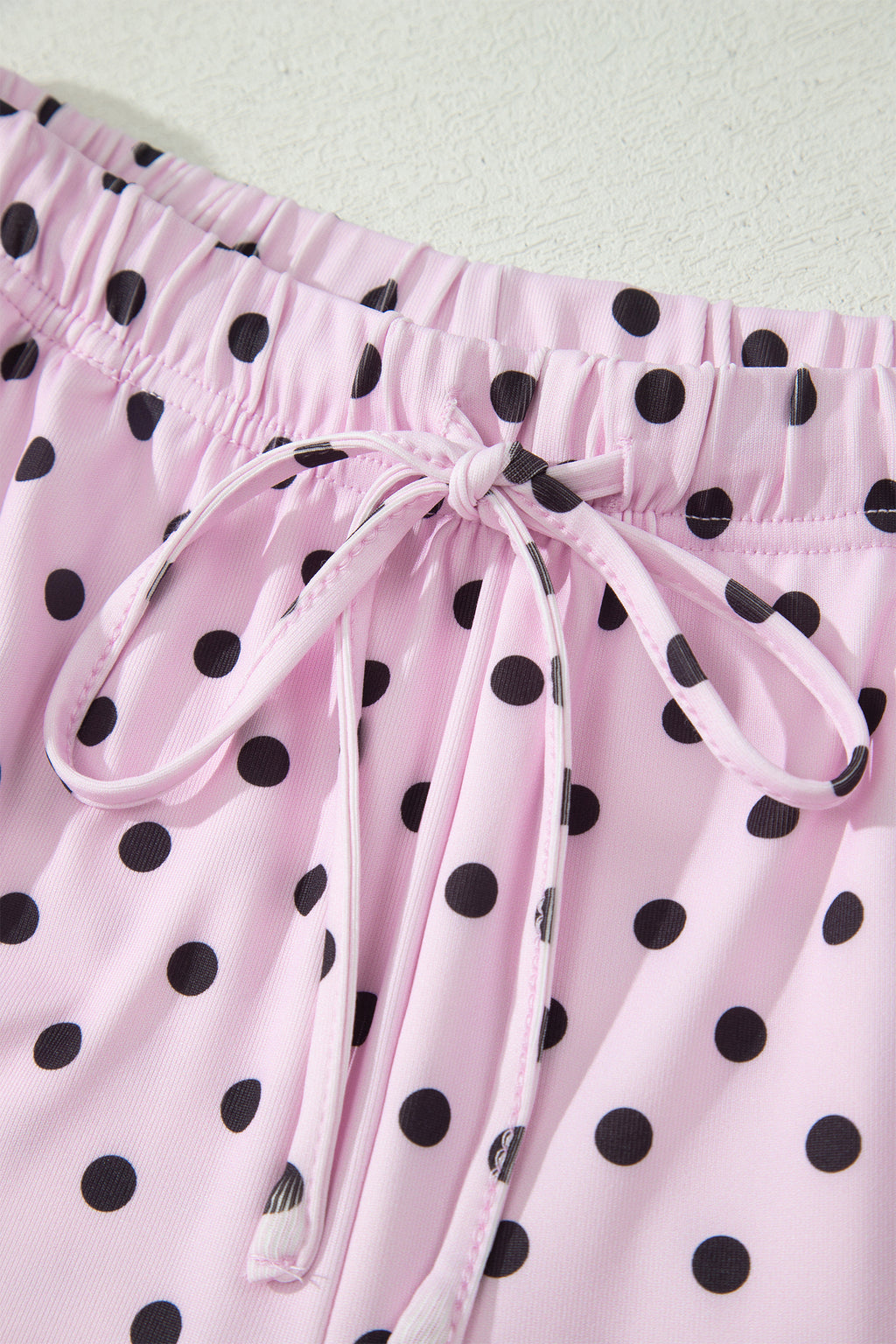 Pink Polka Dot Halter Tank Drawstring Elastic Waist Short Set