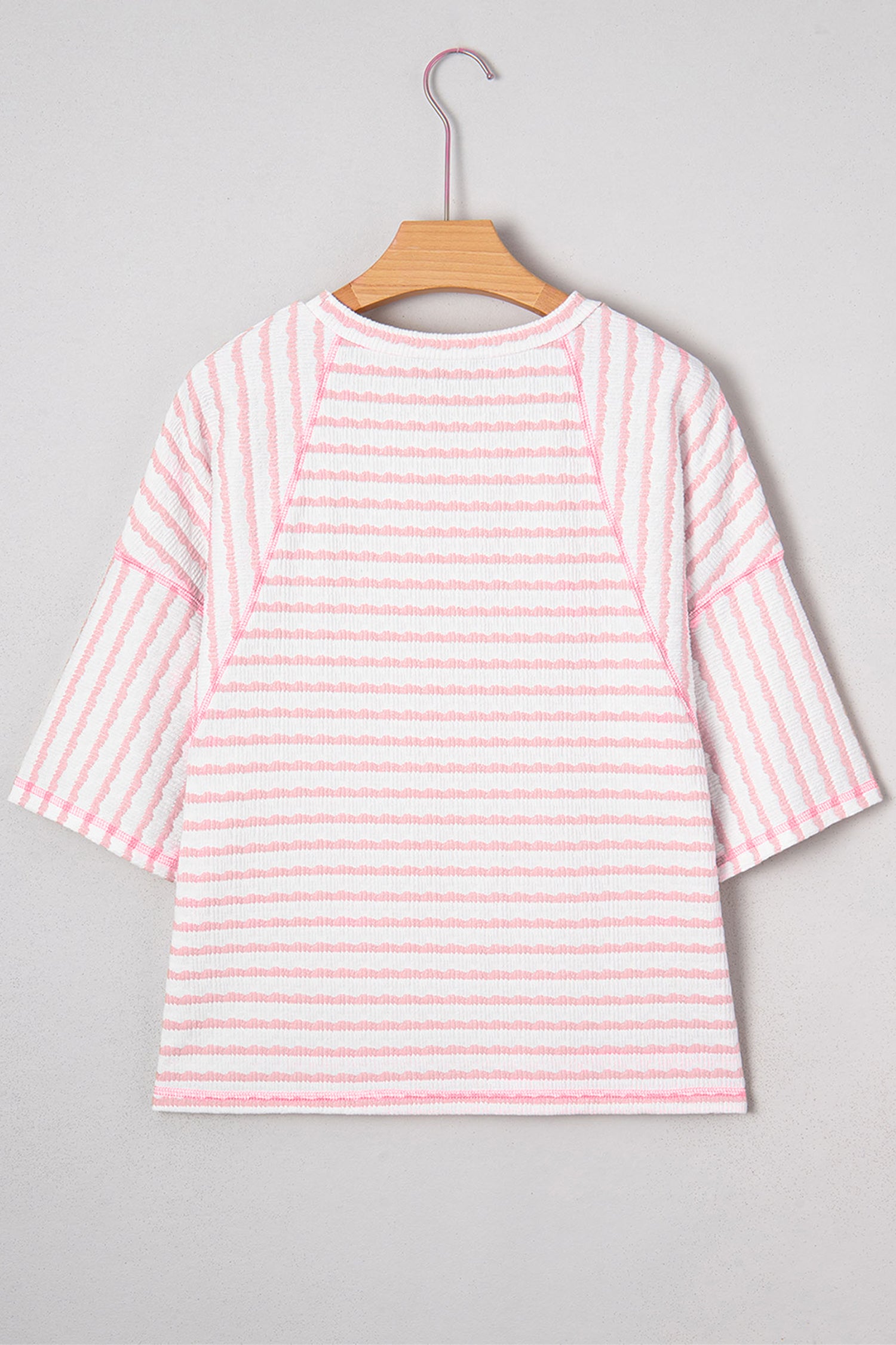 Pink Stripe Plus Size Textured Patchwork Detail Half Sleeve Top