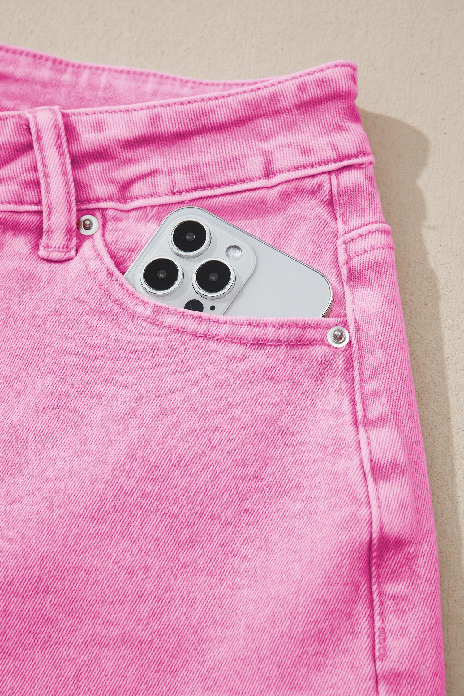 Pink Acid Wash High Waist Uneven Raw Hem Shift Jeans