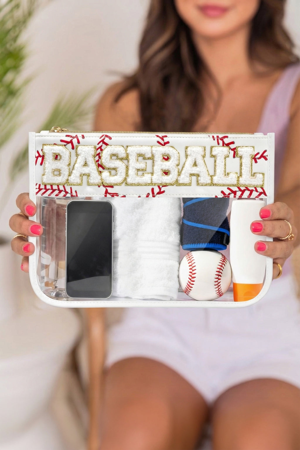 Jurassic Gold BASKETBALL Chenille Letter Patch Game Day Stadium Clear PVC Cosmetic Bag