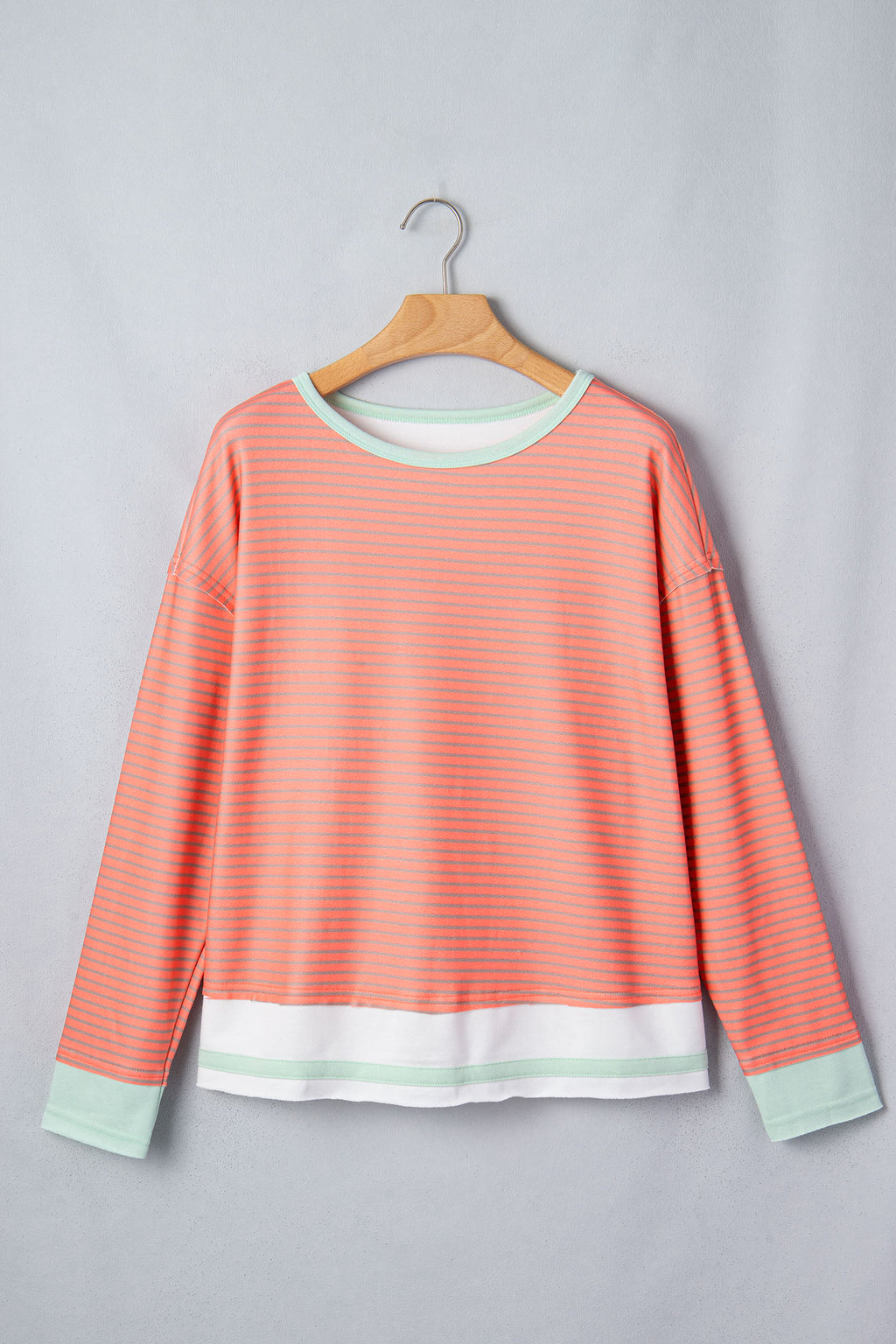 Orange Stripe Colorblock Detail Raw Seam Long Sleeve Top
