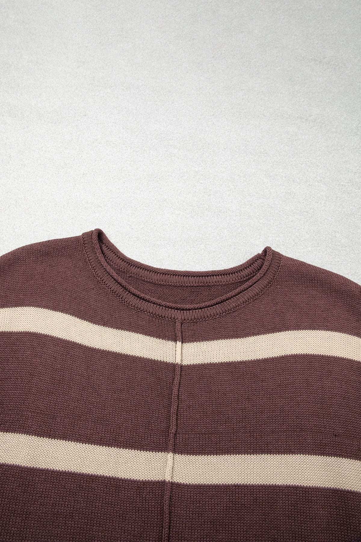 Brown Stripe Knit Western Short Sleeve Sweater