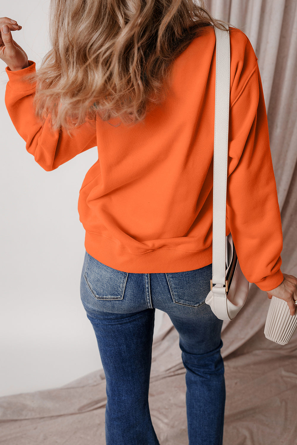 Black Solid Fleece Lined Drop Shoulder Terry Sweatshirt