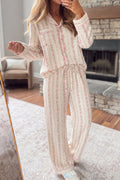 Pink Floral Print Long Sleeve Button Front Shirt Pajama Pant Set