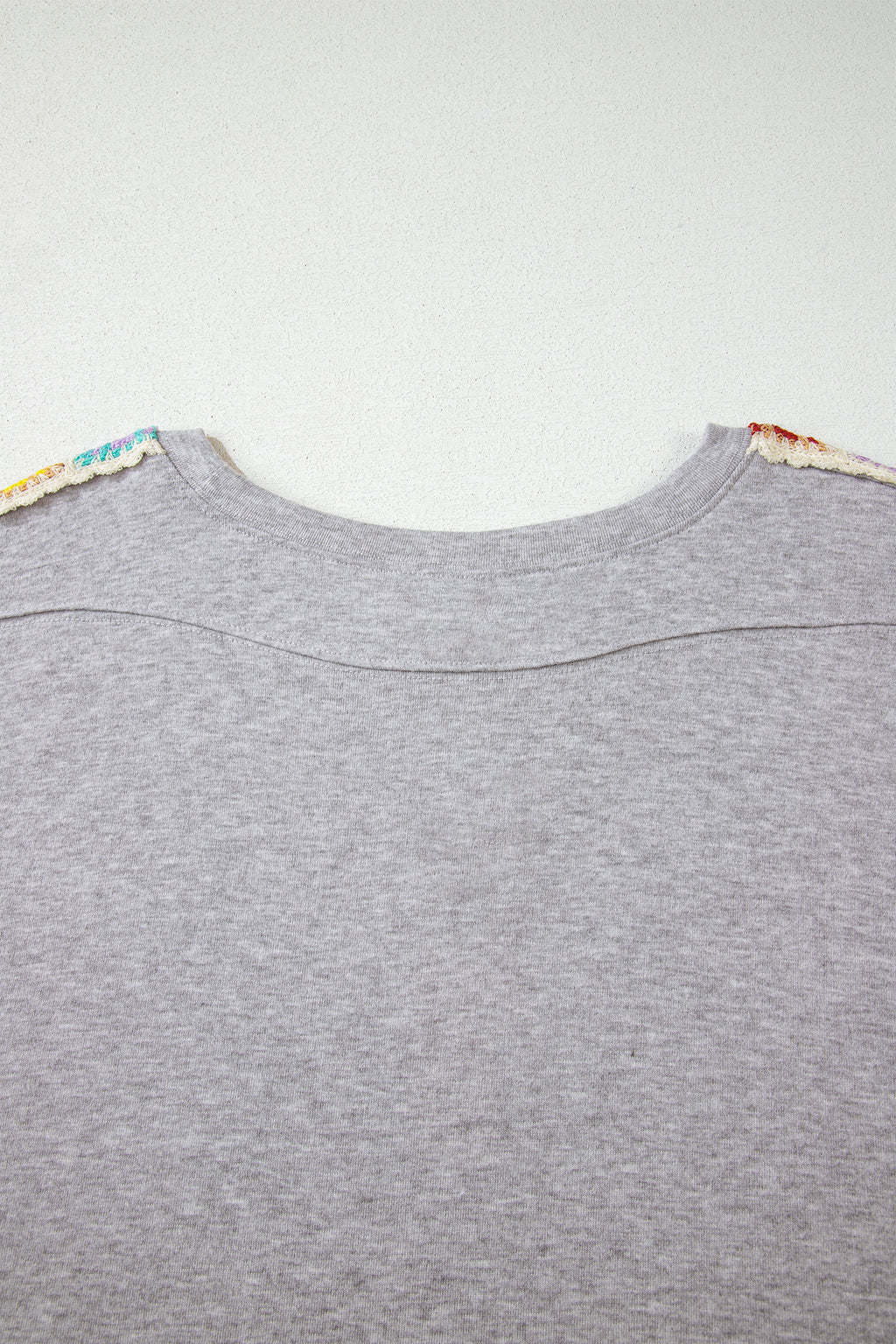 Light Grey Granny Square Crochet Detail Loose T Shirt