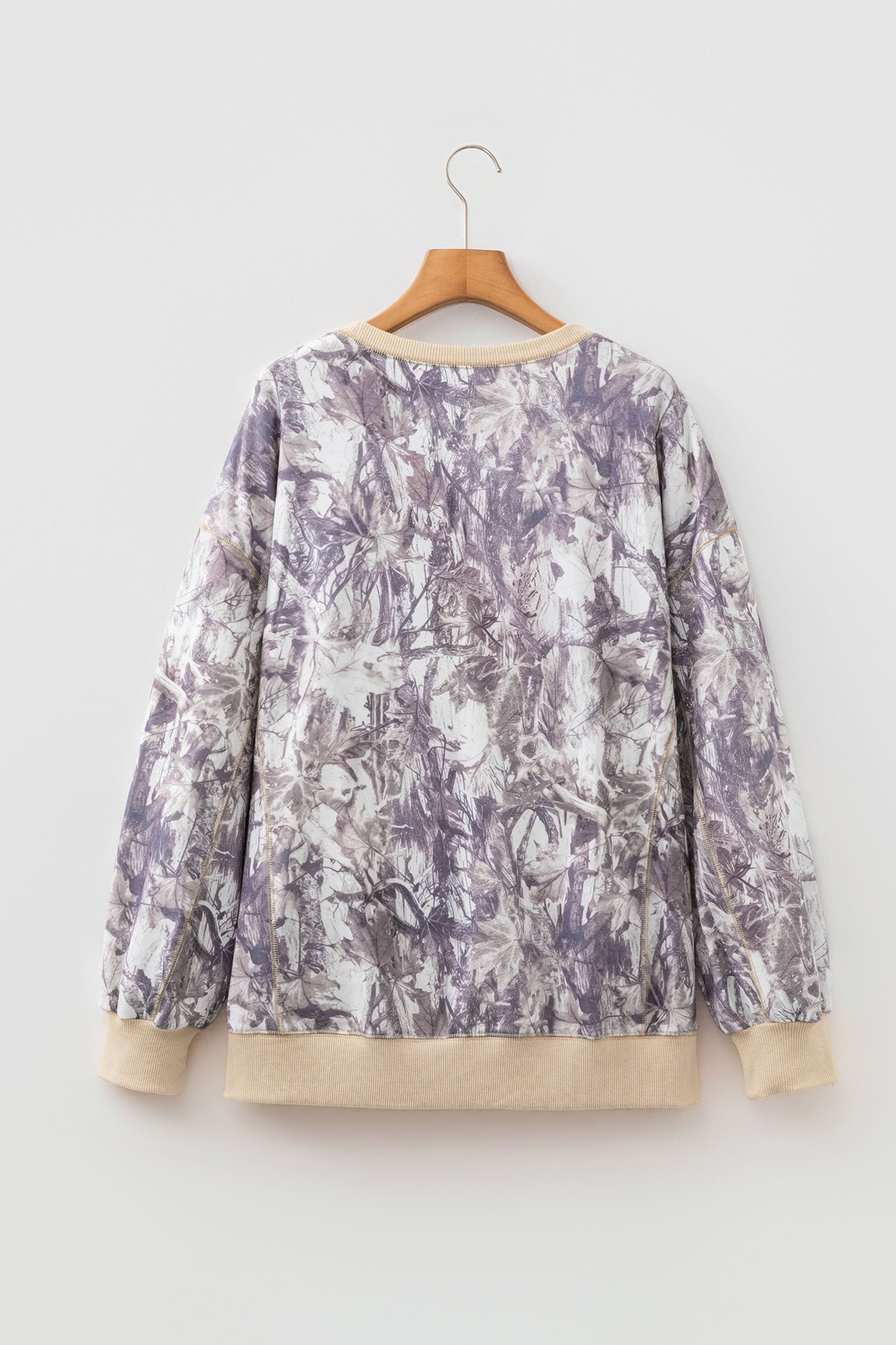 Khaki Abstract Camo Print Colorblock Trim Side Split Tunic Sweatshirt