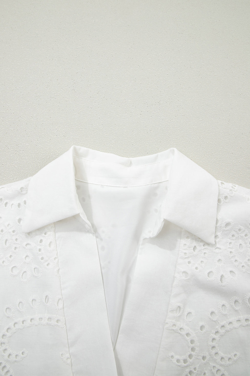 White Solid Color Eyelet Embroidered T Shirt Mini Dress