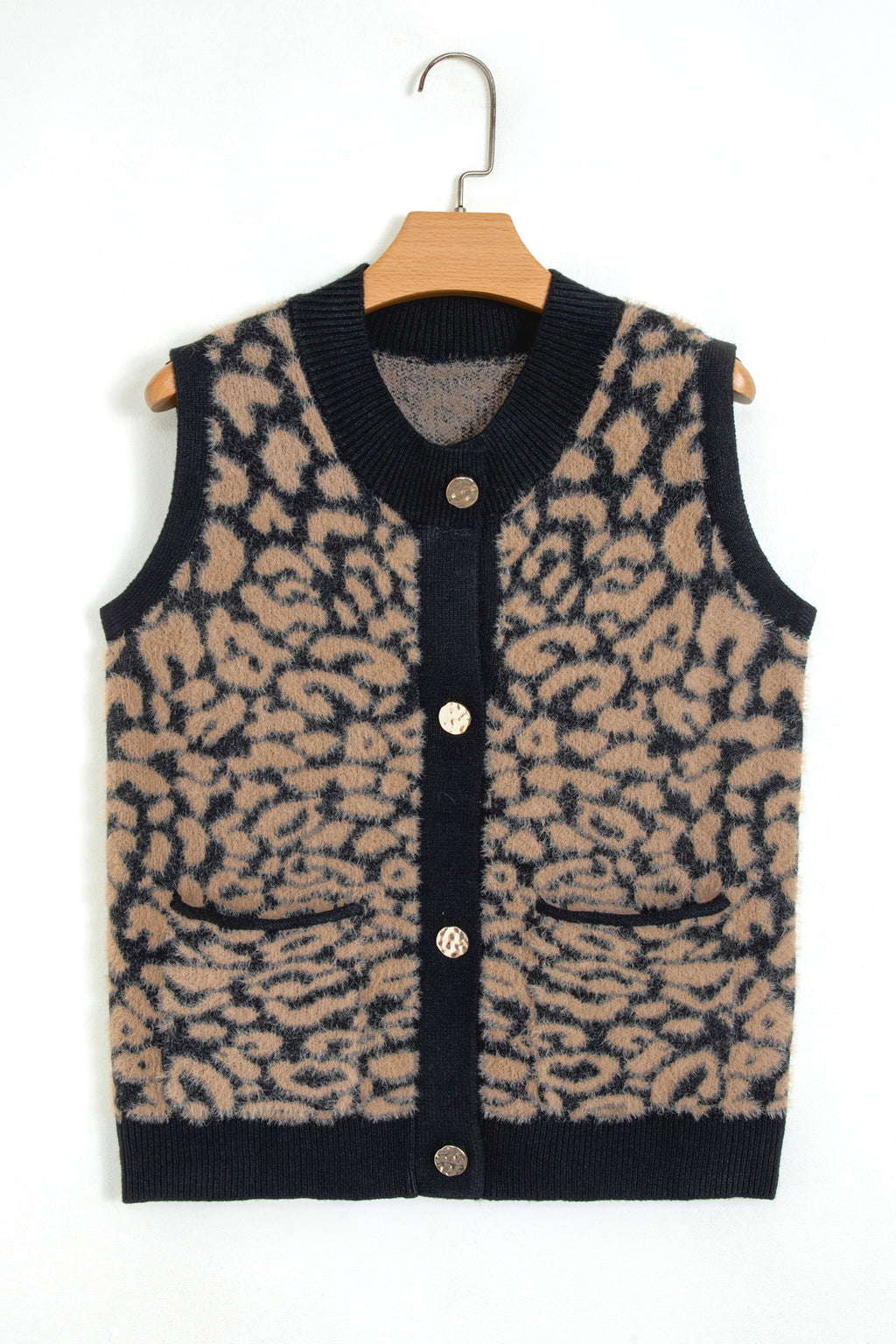 Pink Leopard Print Knit Sleeveless Regular Wash Sweater Vest
