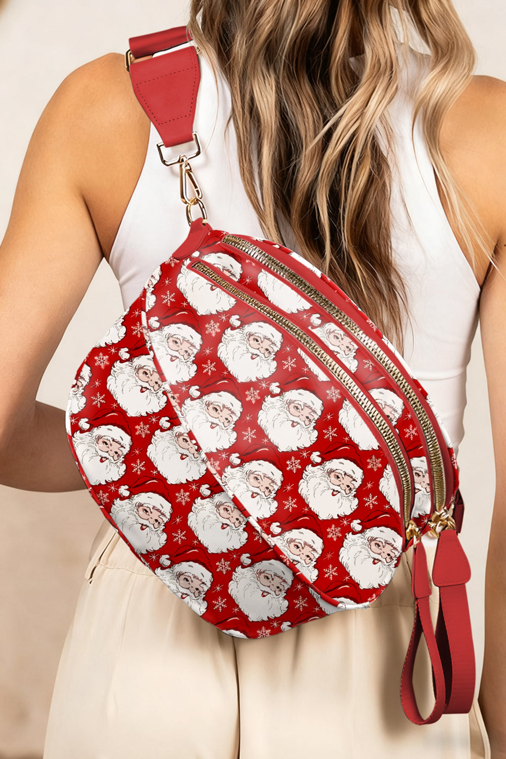 Chestnut Leopard Printed Double Zip PU Leather Crossbody Bag