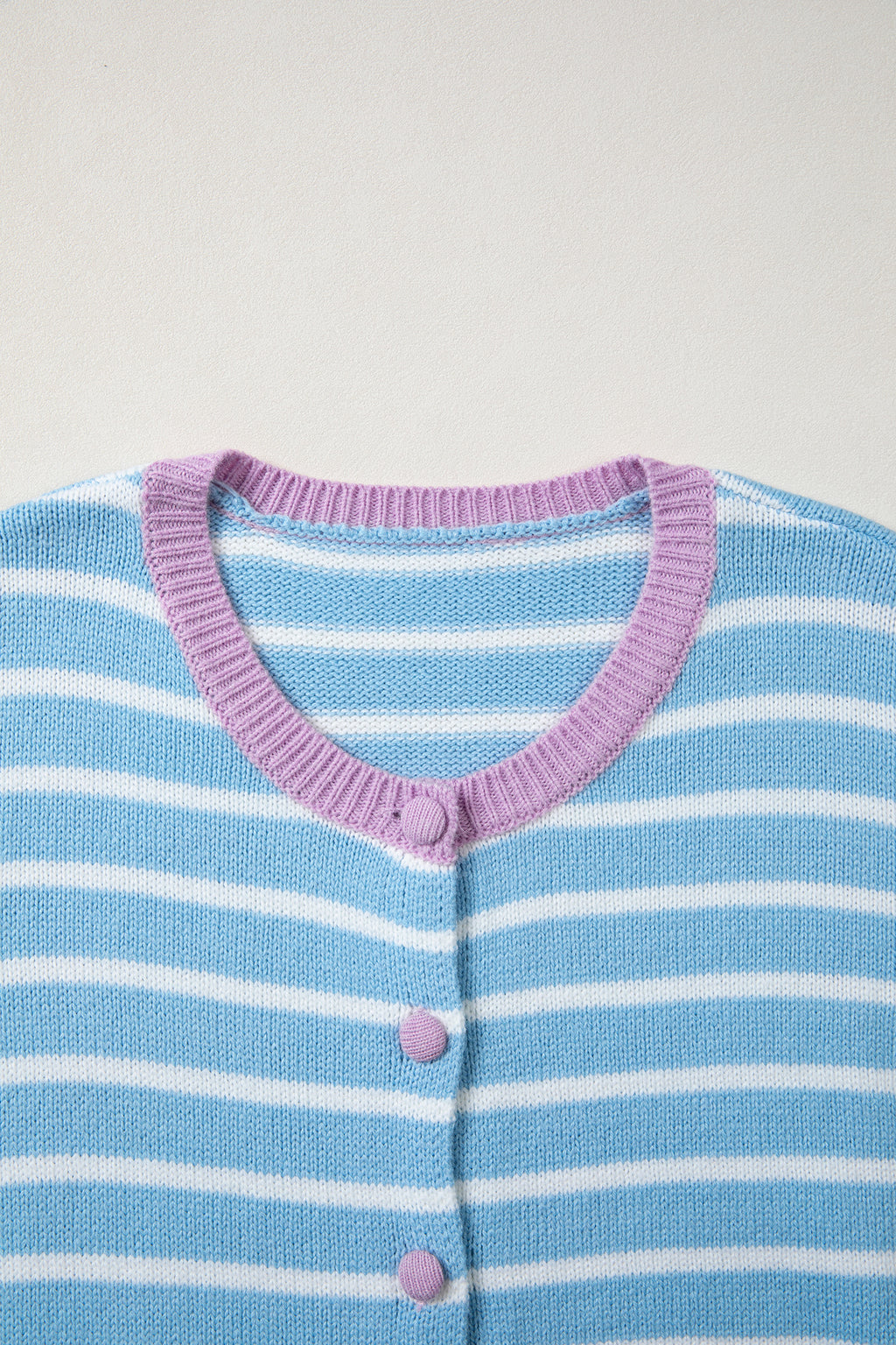 Sky Blue Stripe Contrast Trim Button Down Casual Sweater Cardigan