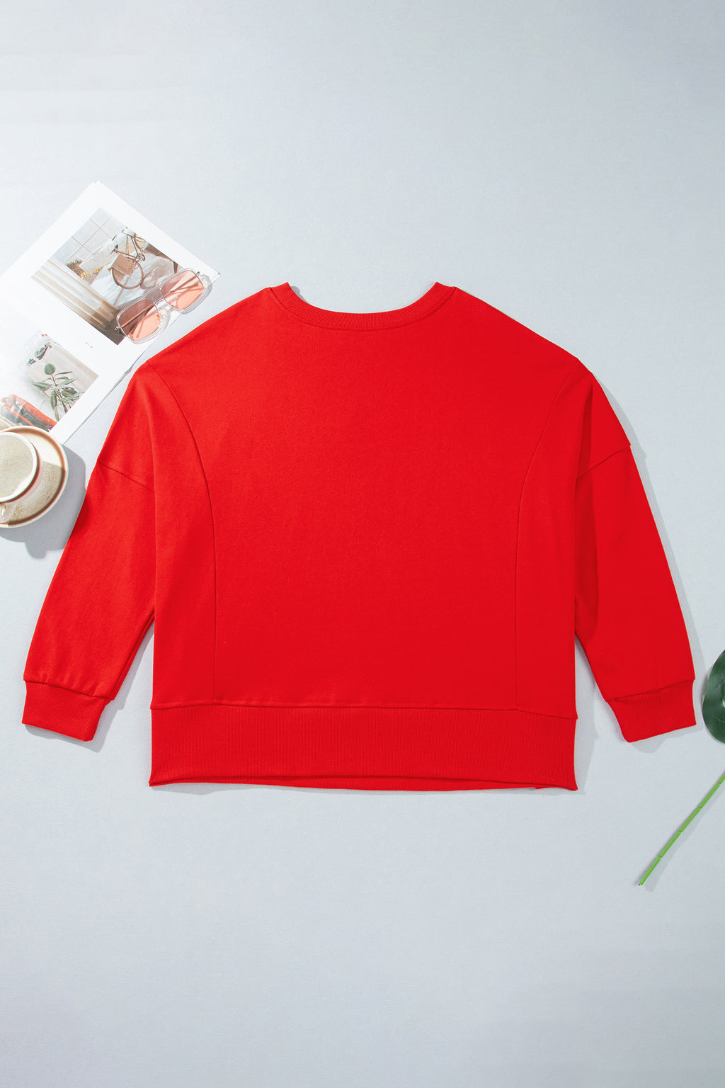 Fiery Red Patch Embroidery Star Colorblock Plus Size Sweatshirt