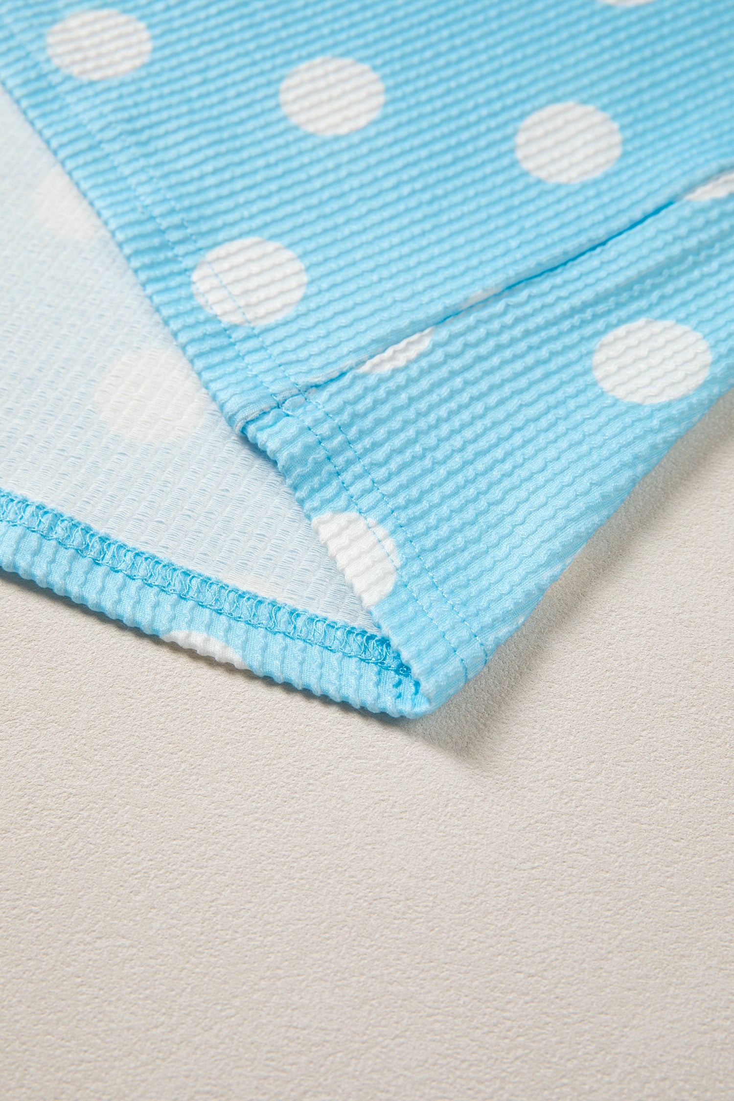 Sky Blue Polka Dot Round Neck Drop Shoulder Patch Pocket Jacquard Texture Top