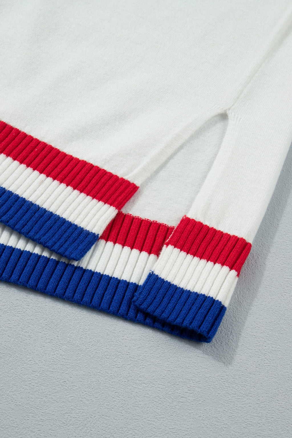 White USA Contrast Striped Trim Round Neck Short Sleeve Sweater