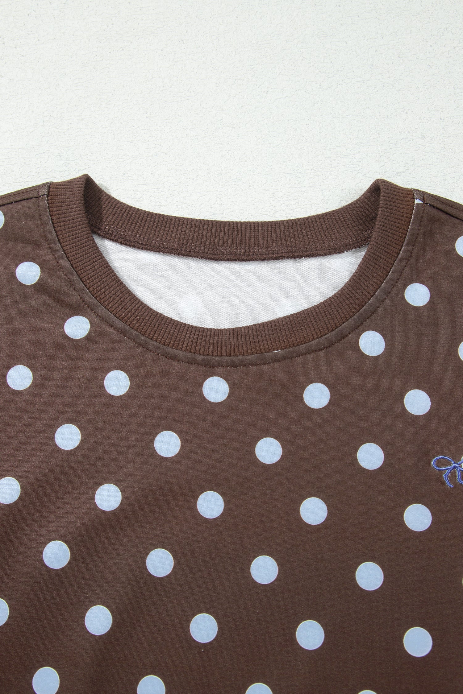 Brown Polka Dot Long Sleeve Pullover Embroidered Bow Detail 2pcs Skort Set