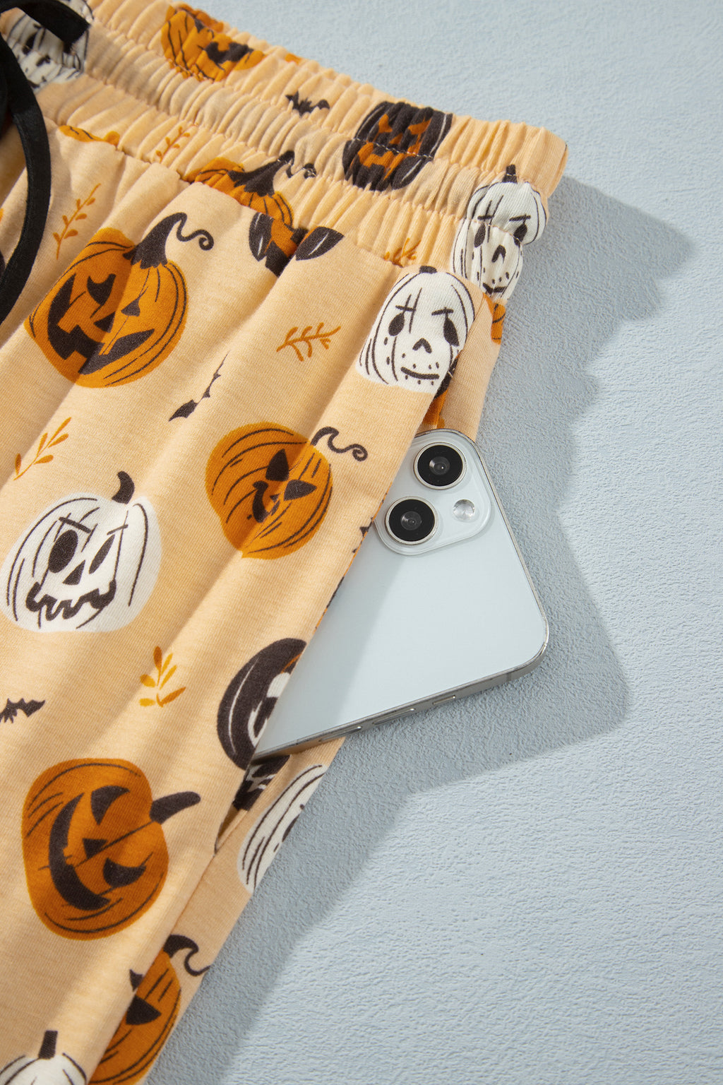Orange Halloween Pumpkin Print Two Piece Long Sleeve Lounge Set