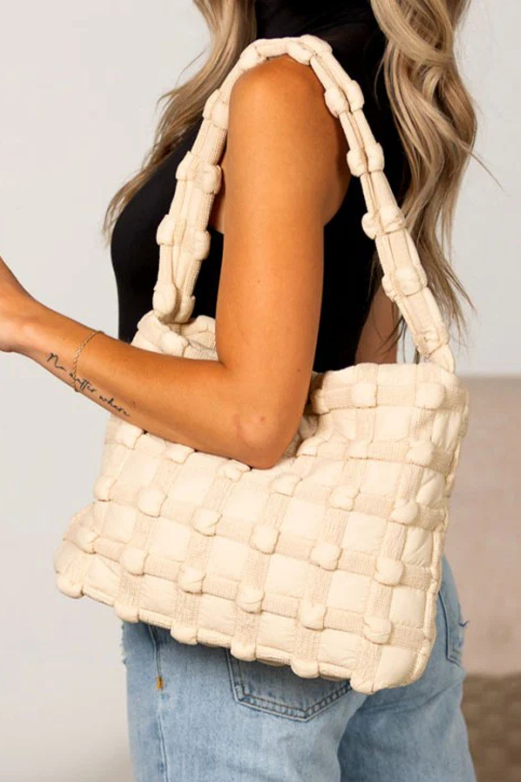 Oatmeal Stylish Woven Texture Single Shoulder Square Bag