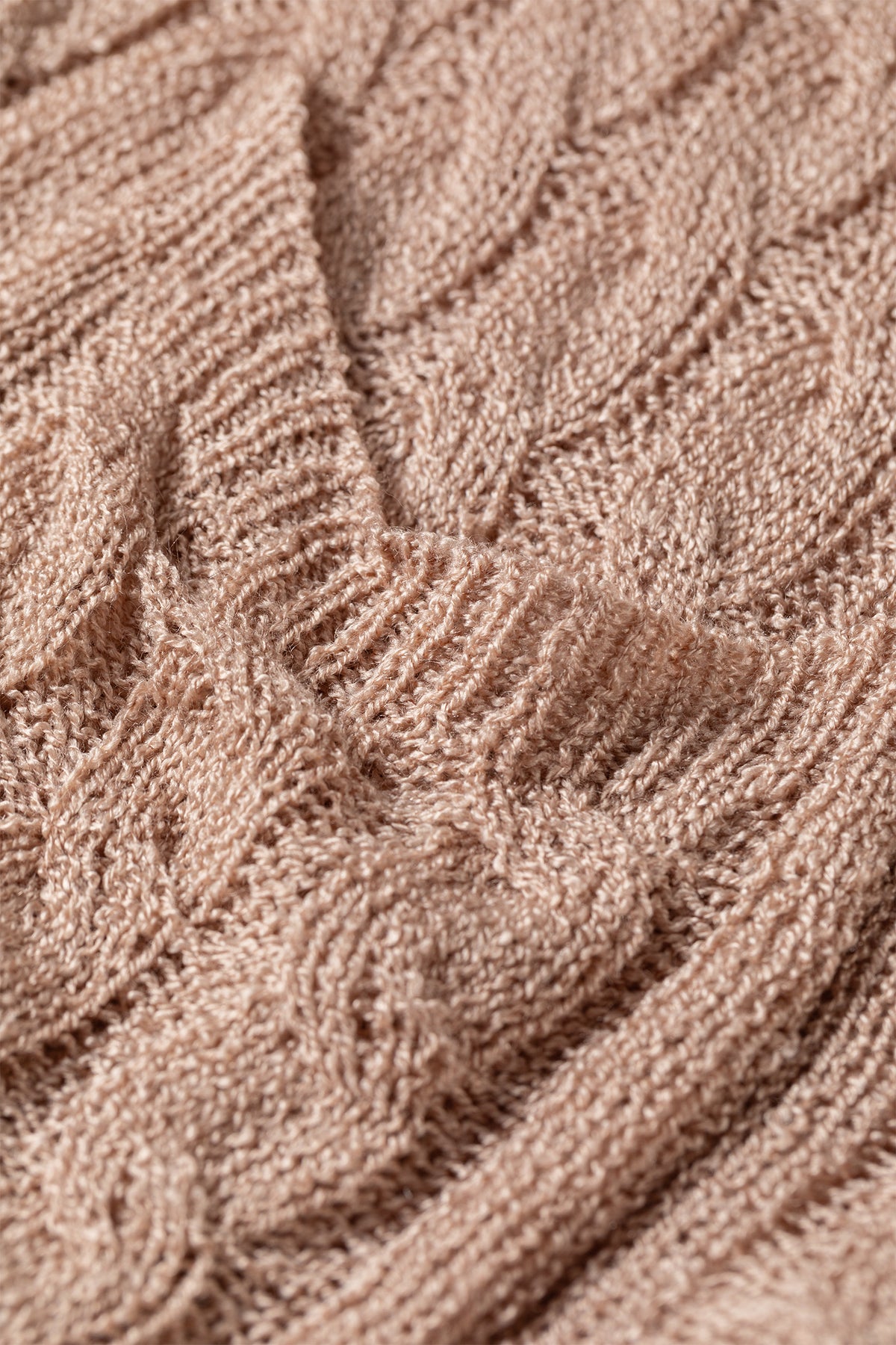 Old Rose Hollowed Pattern Knit Drop Shoulder Open Sweater Cardigan