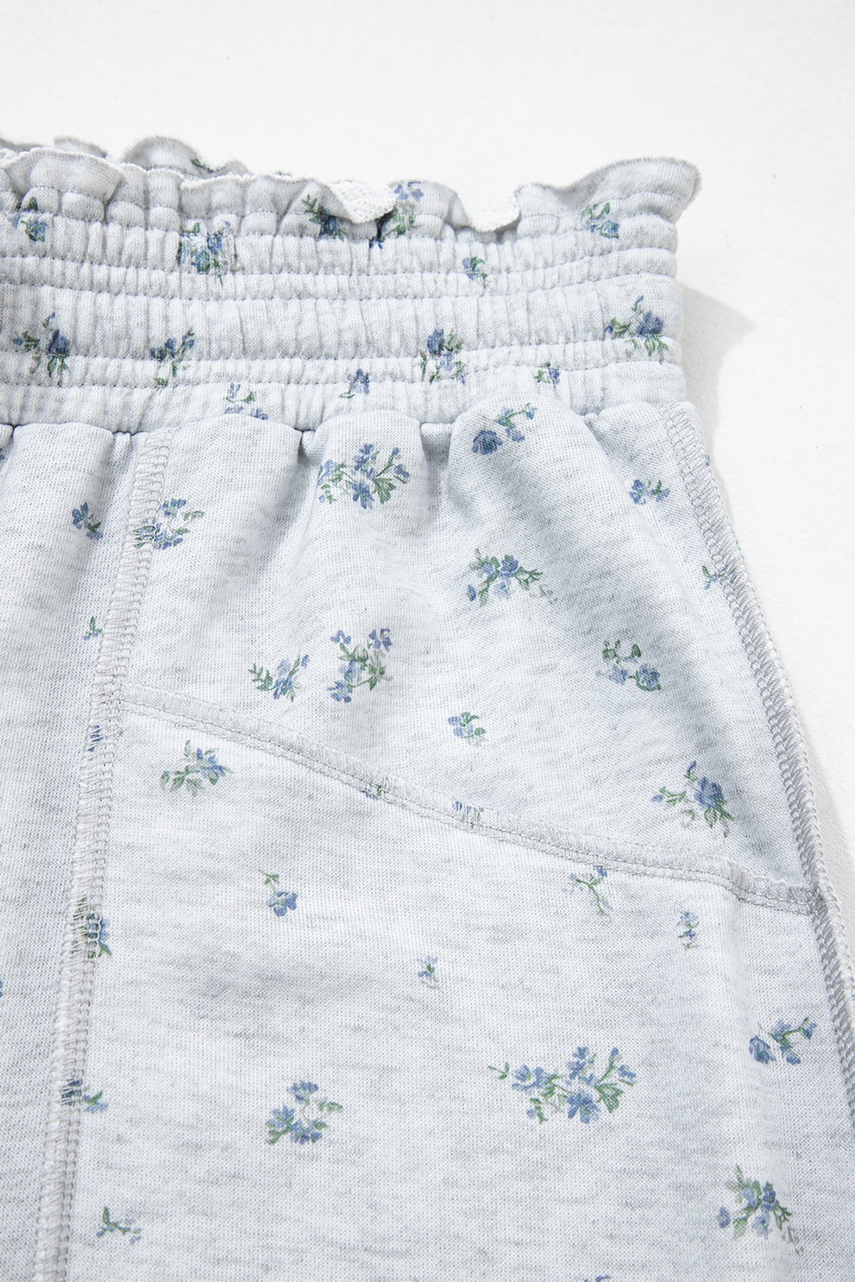 Gray Floral Print Elastic Waist Regular Fit Pants