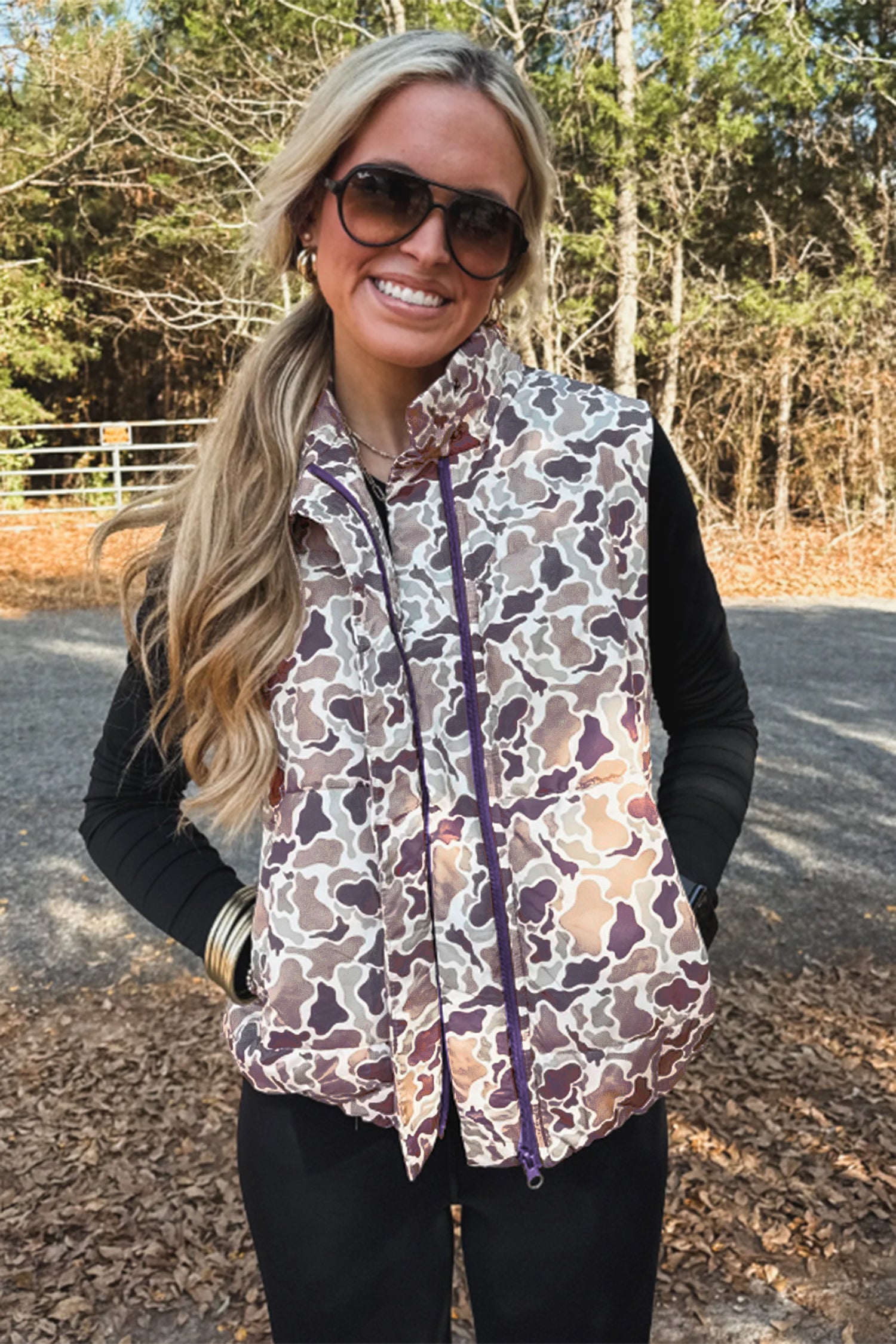 Multicolour Camouflage Puffer Zip-up Stand Neck Sleeveless Vest