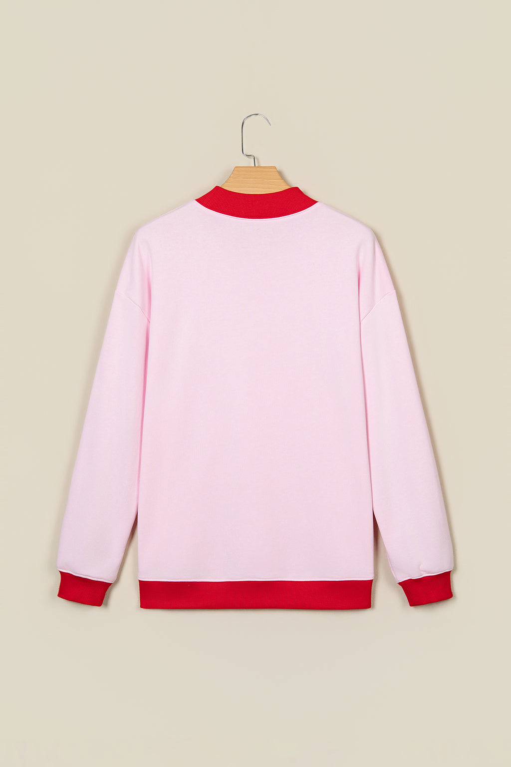 Pink Polka Dot Letter Graphic Colorblock Tunic Sweatshirt