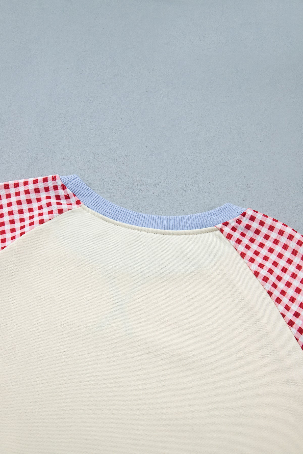 Light Blue Plaid Sleeve Colorblock Raglan Pullover Sweatshirt