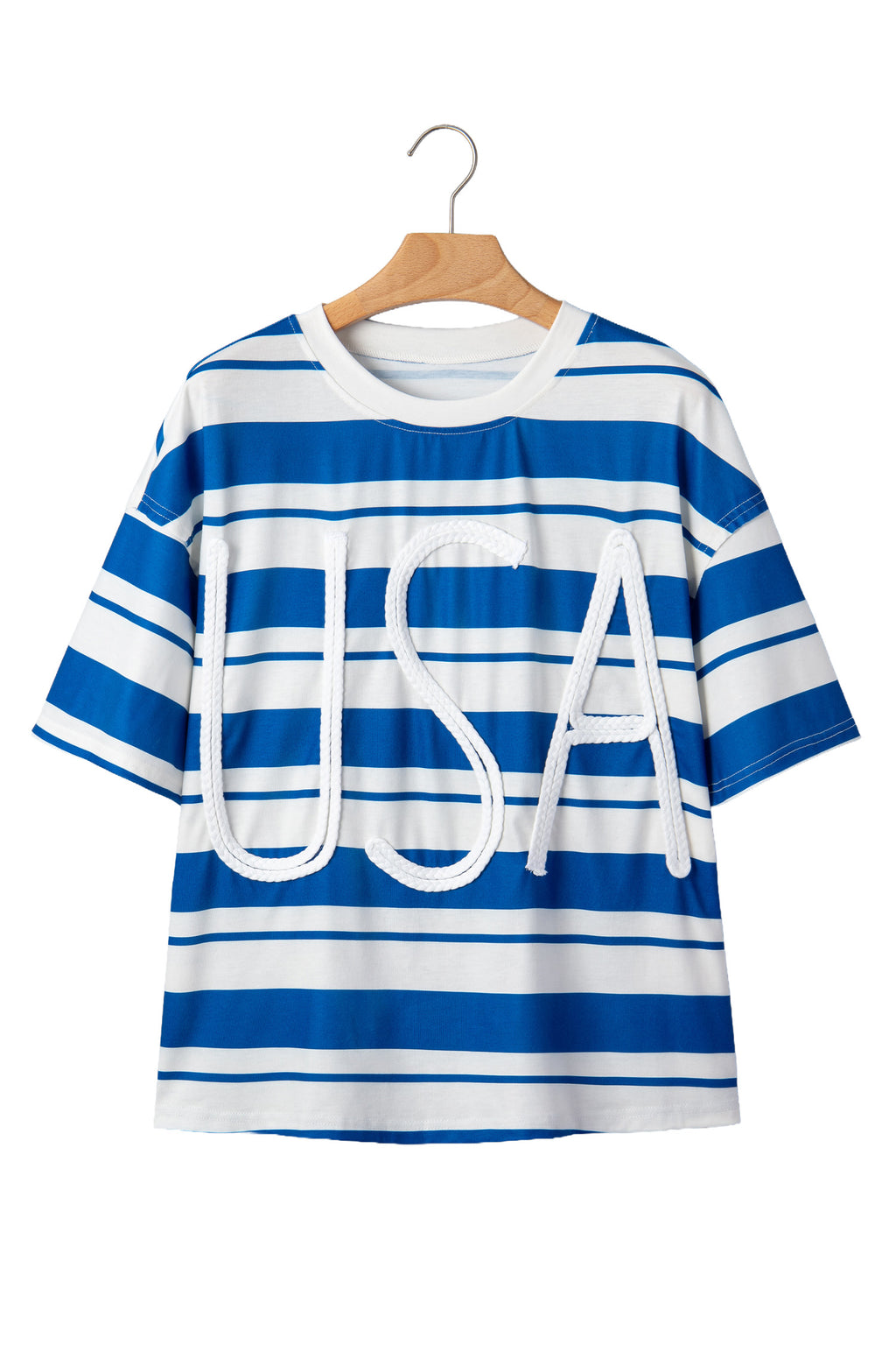 Blue Stripe USA Graphic Drop Shoulder Half Sleeve Loose T Shirt