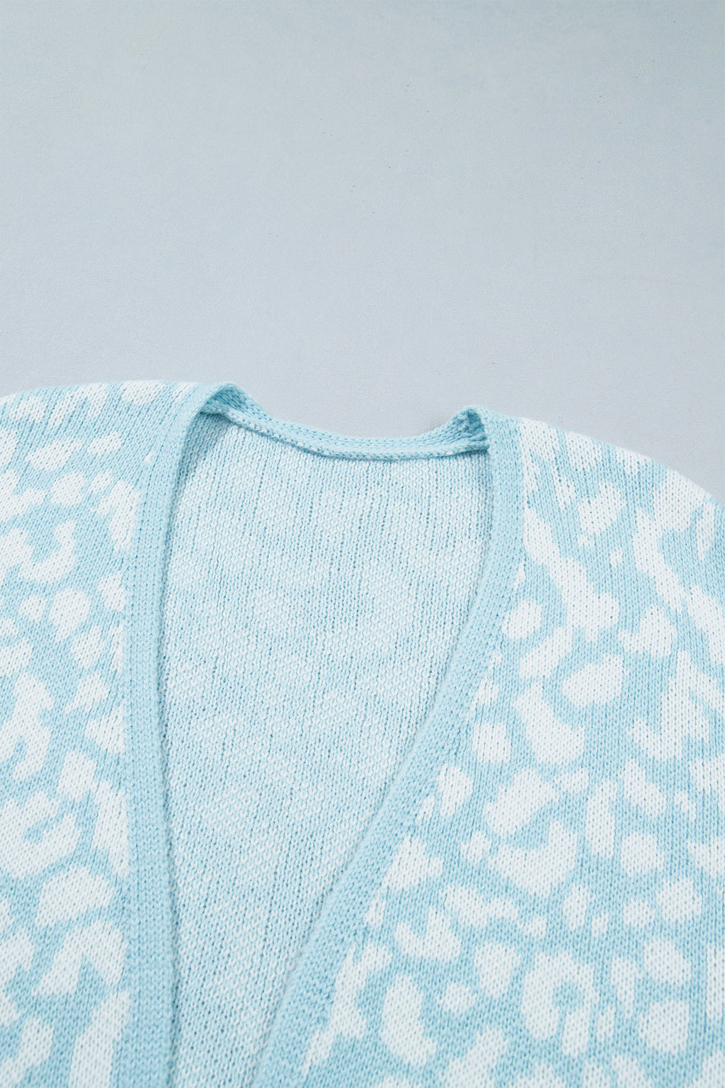 Light Blue Leopard Print V Neck Long Sleeve Loose Fit Knit Cardigan